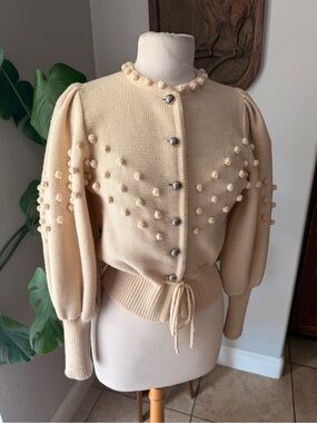 Vintage Astrifa Austrian Cream Bobble Puff Sleeve Cardigan